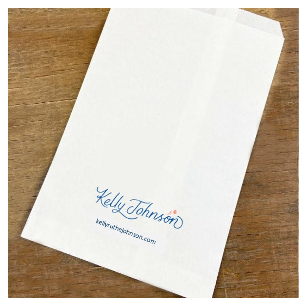 White gift bag for Kelly Johnson's Notecards